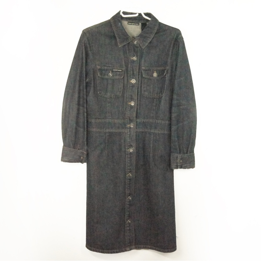 Vintage Y2K 2000s Dkny Denim Jean Button Up Trench Coat Jacket
